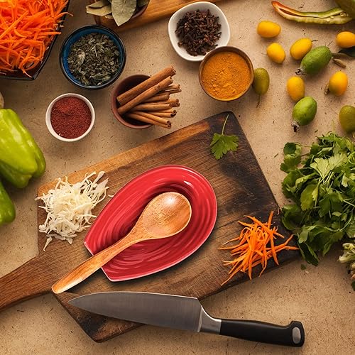 Miniatura 6 de Hasense Juego de 2 cucharas para estufa, soporte para cuchara de cocina para encimera de cocina, soporte de utensilios de cerámica para cucharón,