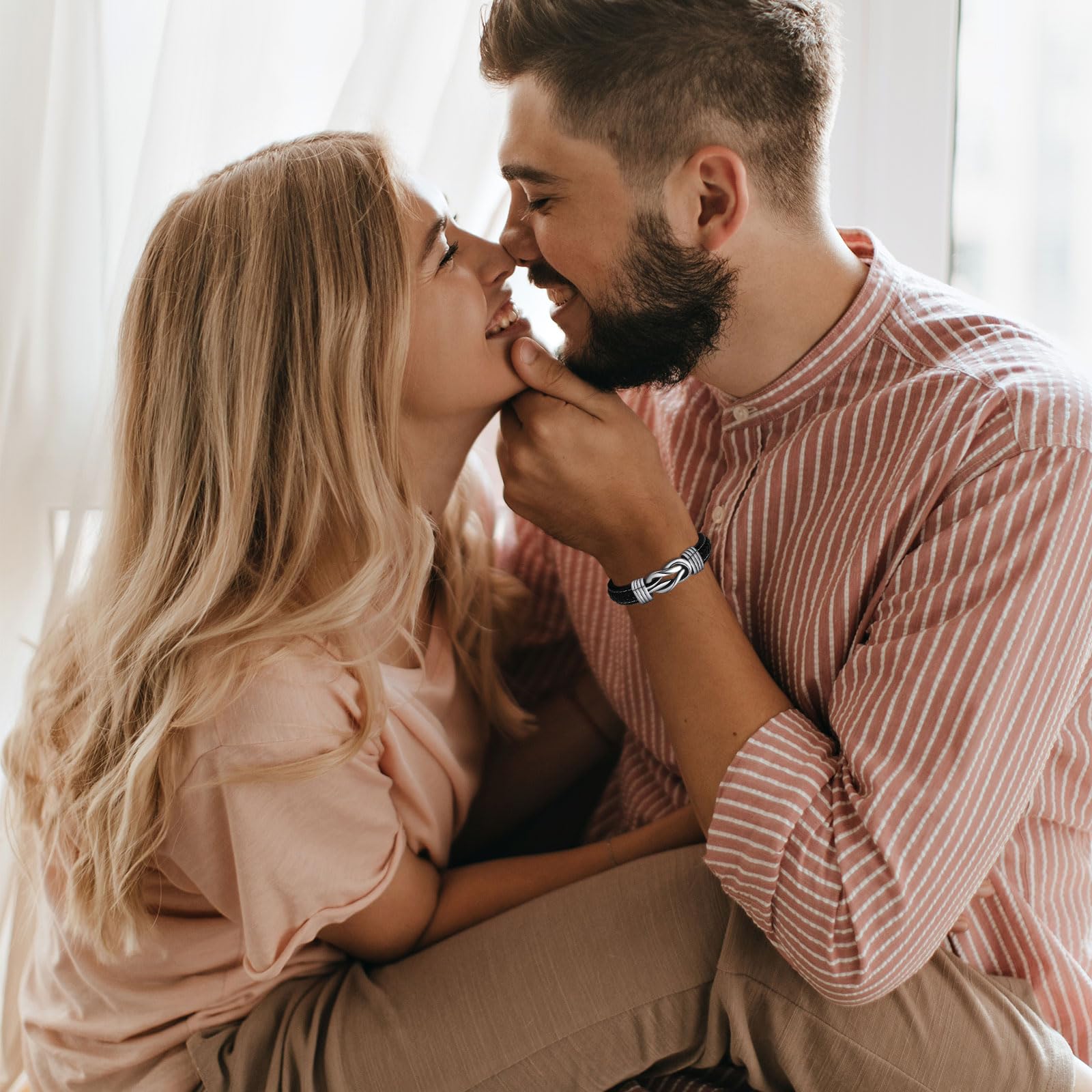 VU100 Regalo per Papà/Figlio/Uomo Bracciale in pelle per Uomo Bracciale Ti Amo Regalo per la Festa del Papà Regalo di compleanno per Figlio Fidanzato Marito Papà-Con Scatola Regalo
