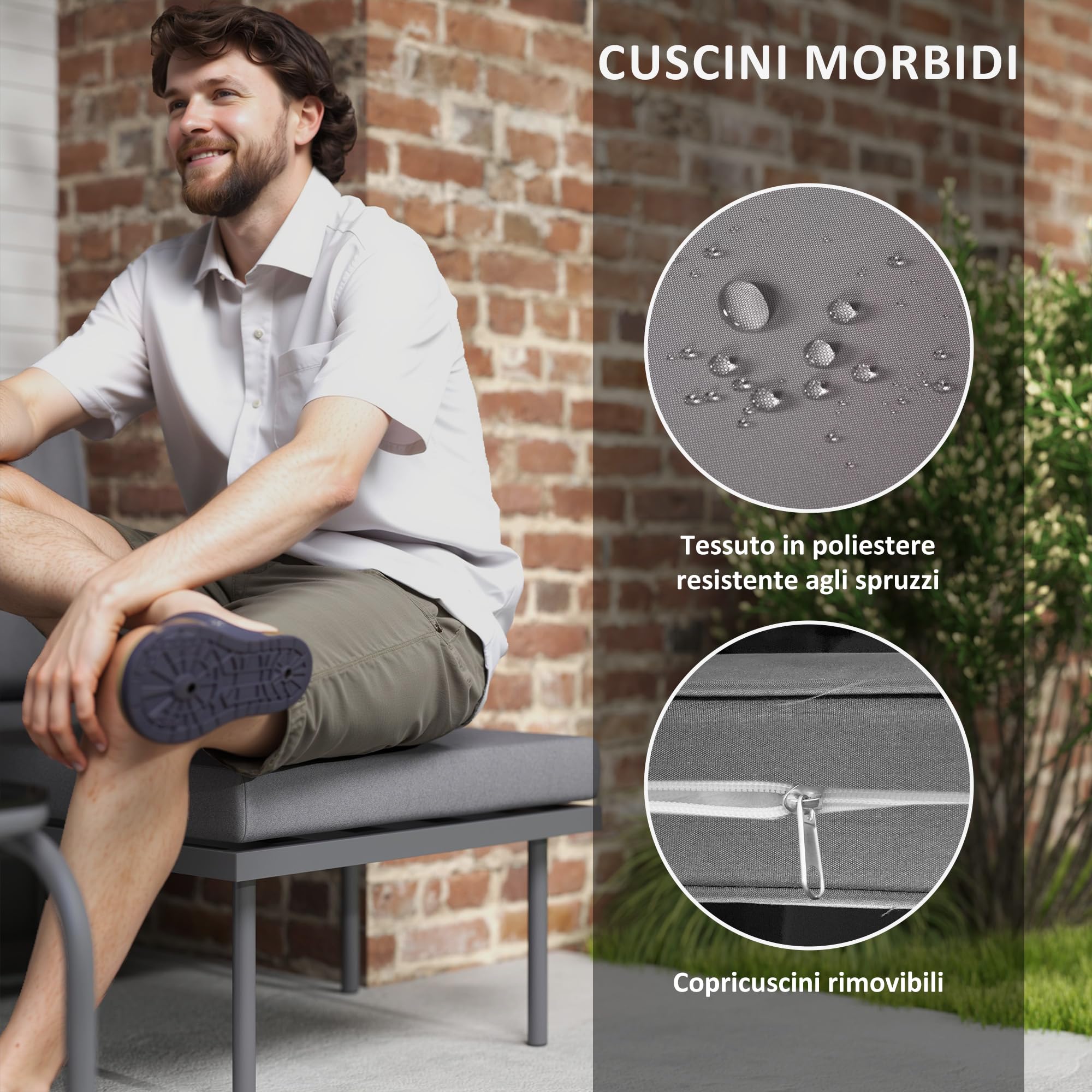 Outsunny Set di Mobili da Giardino in Rattan 4 Pezzi, Salotto da Esterno con Divanetto 2 Posti, Poltrona, Chaise Longue con Cuscini Lavabili e Tavolino in Vetro, Set Giardino Esterno, Grigio Scuro