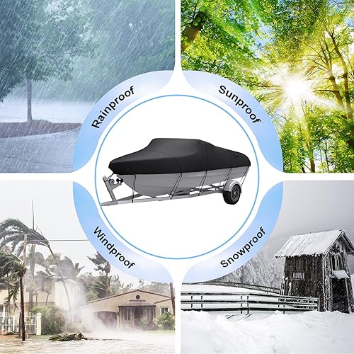 Miniatura 7 de Cubierta de lancha de grado marino 600D resistente, cubierta impermeable para lancha remolcable de 14 a 16 pies, anti-UV y resistente al viento,