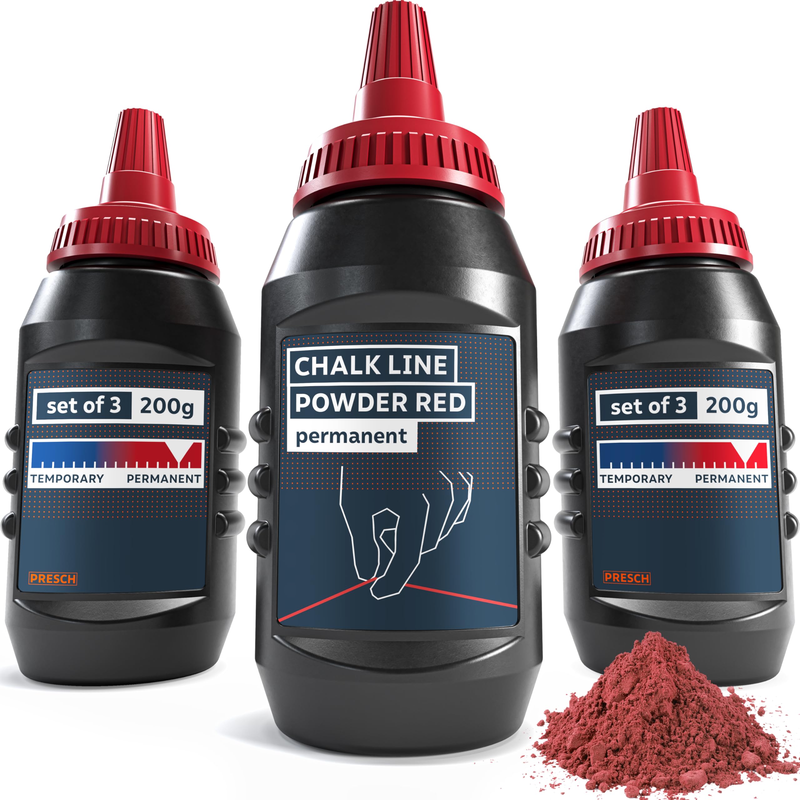 PRESCH Chalk red - 3x 200g chalk powder - Clear, visible lines thanks to intense red Colour - Weatherproof for outdoor use