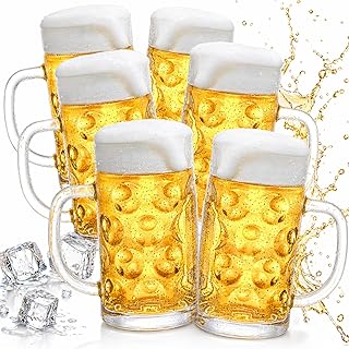 Yesland 6 Pack Beer Mug with Handle, 20 oz Glass Beer Stein Mugs for Freezer Large Heavy-Duty Beer Cups Drinking Glassware Pub for Bar, Alcohol, Beverages, Men, Clear