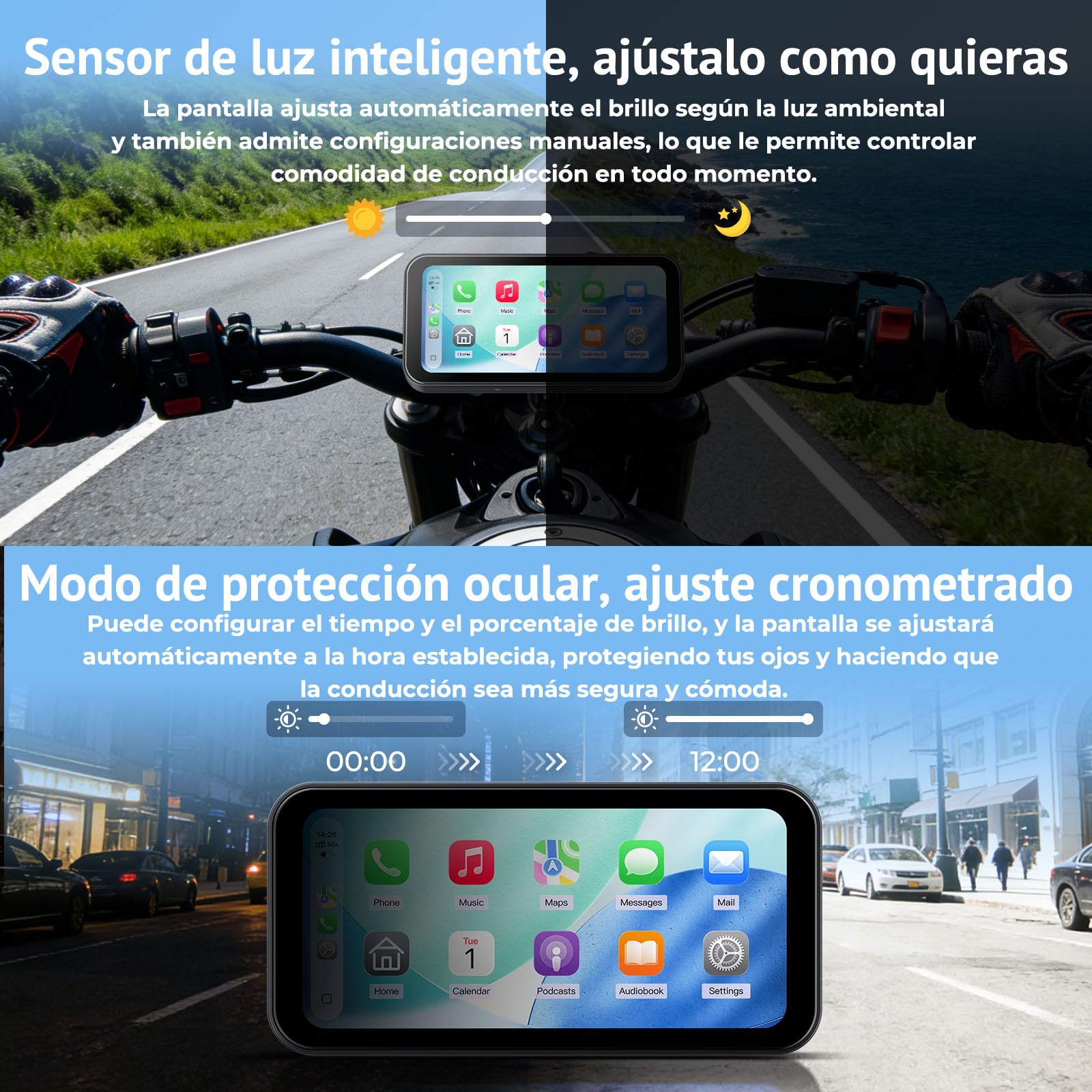 W622 Pantalla Moto CarPlay Inalámbrica 6,25" Touchscreen,Compatible con Apple CarPlay & Android Auto, Navegación, Control por Voz,IP67 Impermeable,TPMS,Dual Bluetooth, Alimentación USB/Acc