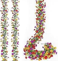 MEIVINES 2 Pack 5.9FT UV Resistant Artificial Daisy Flower Garland - Red Yellow Purple Silk Fake Floral Vines for Wedding Garden Home Decor