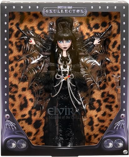 Monster High Doll, Elvira, Mistress of the Dark Collectible in Black Faux Leather Dress with Silvery Batwing Cape and Premium Accessories, HYV99 - 8