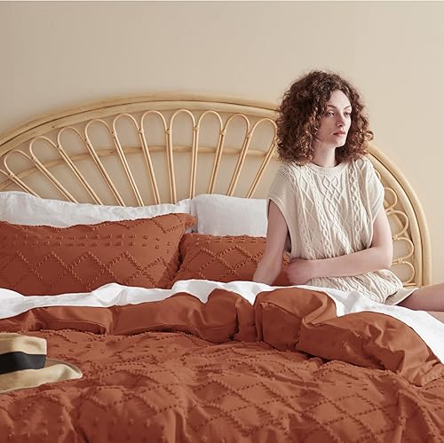 Miniatura 4 de Bedsure - Funda de edredón bohemia para niños, tamaño king, capitoné, para todas las estaciones, 3 piezas bordadas estilo shabby chic, edredón no