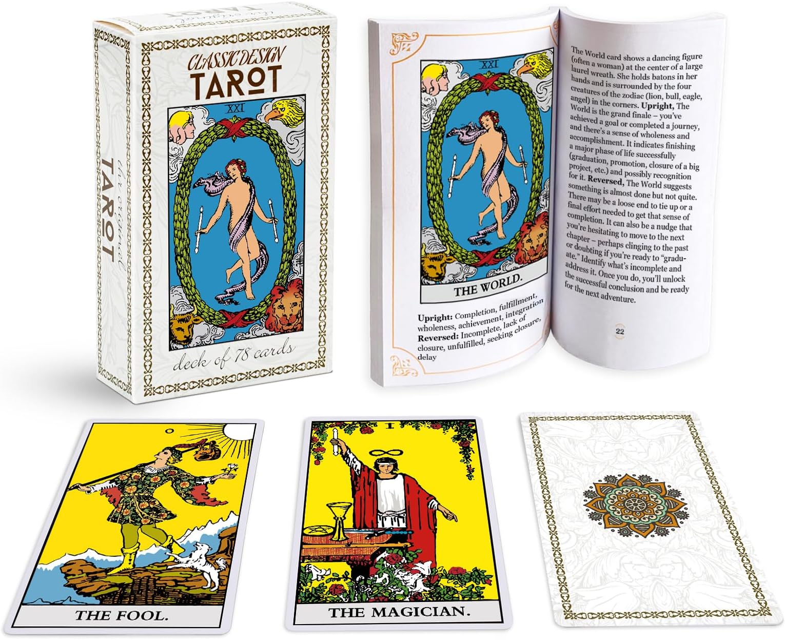 Dionysus Classic Tarot Cards Deck with Guide Book, Timeless Symbols from Beginners to Experts