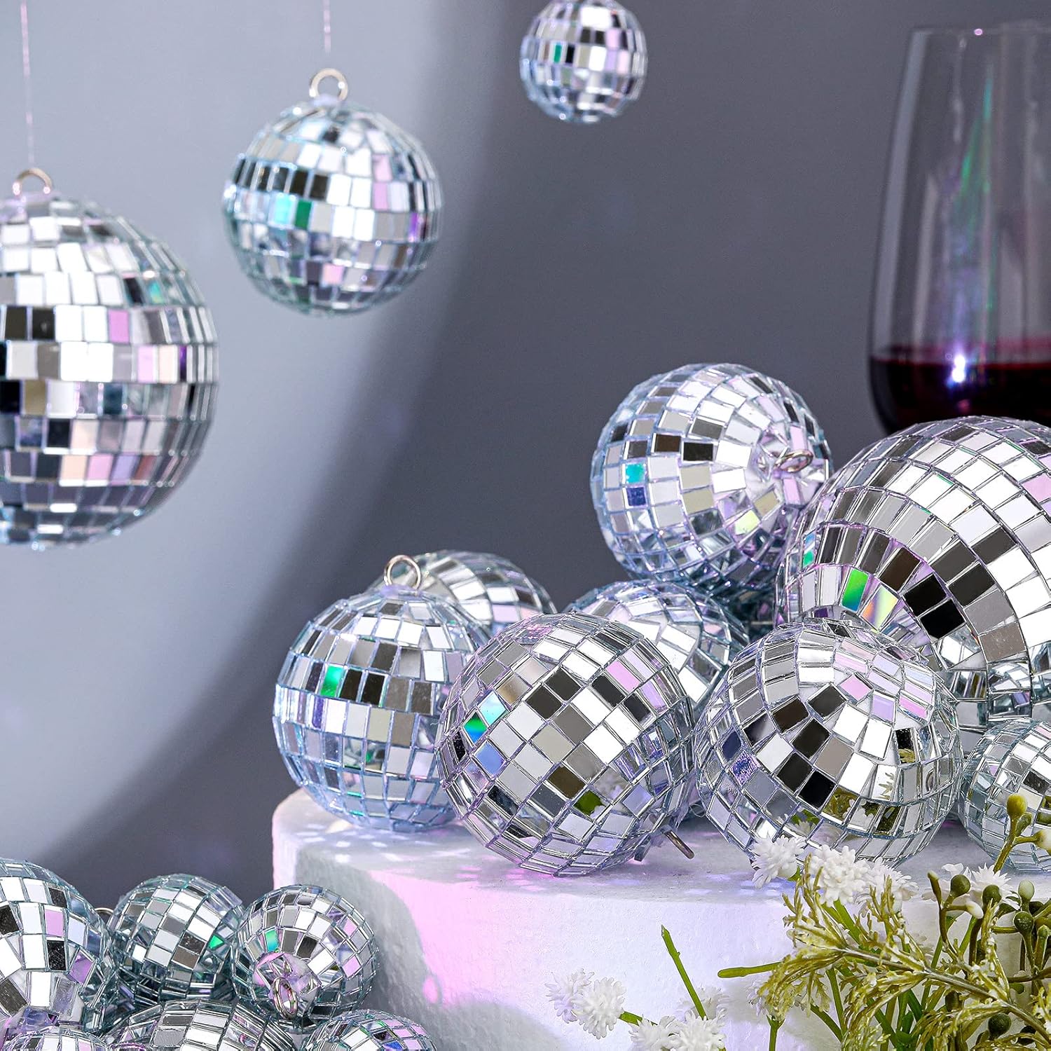 65 Pcs Disco Balls Decoration Mirror Disco Ball Ornament Assorted Size Hanging Silver Balls for Mardi Gras 70s Themed Wedding Bachelorette Party Dance Ballroom Stage (3.2/2.4/2 / 1.2 in)