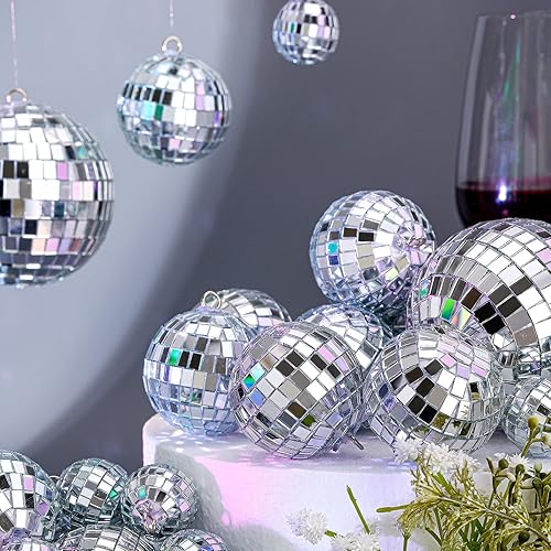 Miniatura 5 de 65 bolas de discoteca de Navidad para decoración de árbol de Navidad, bolas plateadas colgantes de varios tamaños para Navidad, fiesta de Año Nuevo,
