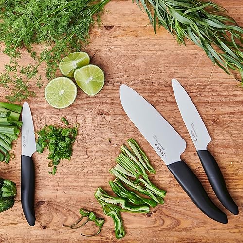 Vista 25 de Kyocera Juego de cuchillos de cerámica Advanced Revolution Series de 3 piezas, amarillo, blanco