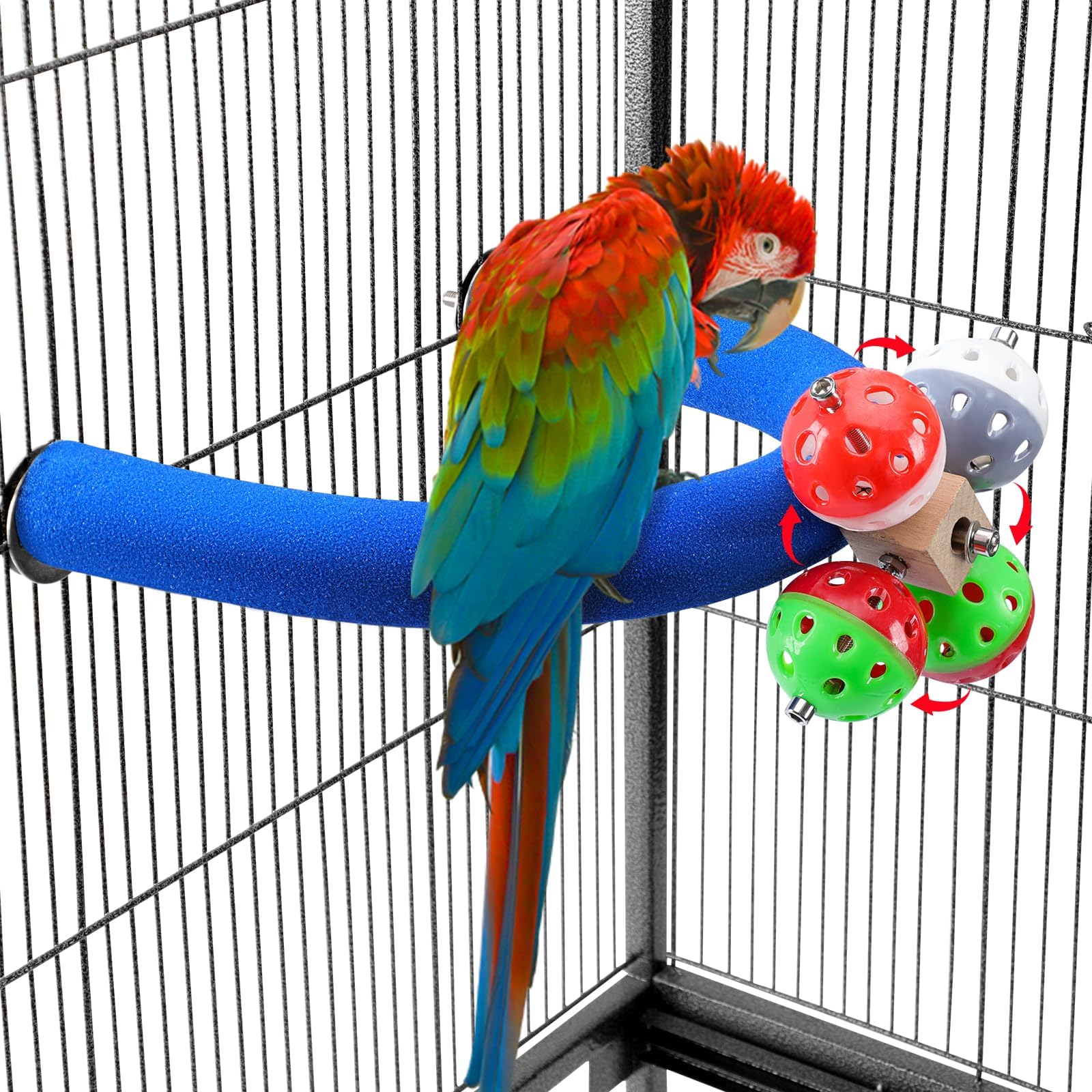 FrgKbTm U Shape Parrot Perch Stand Toy Bird Platform Sand Paw Grinding Clean Stick Exercise Conure Budgie Cockatiel Cage Accessories (Blue-Rotate)
