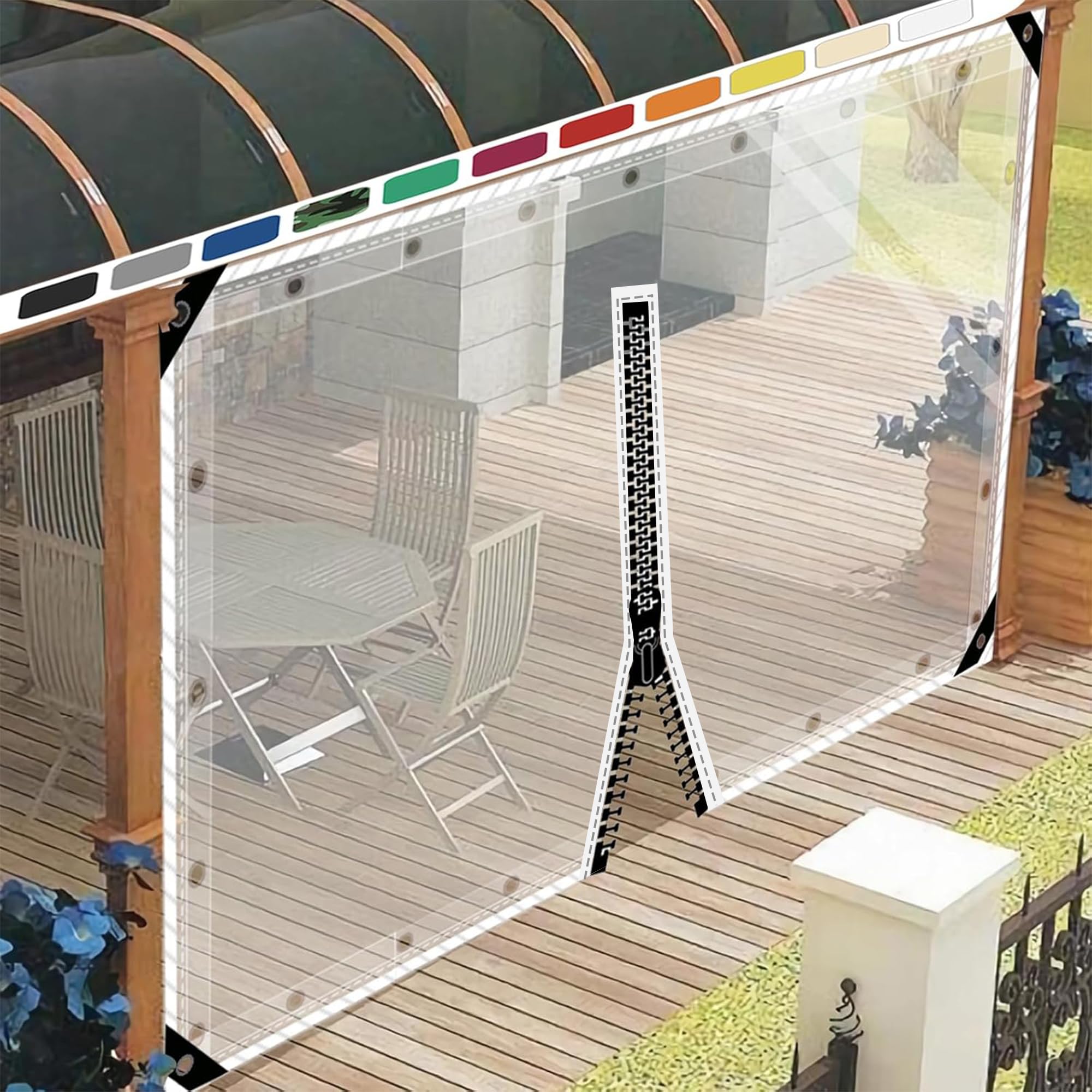 SDLLG Transparent Gazebo Tarpaulin Garden Tarpaulin with Eyelets PVC Windproof Curtain 0.5 mm Waterproof Tarpaulin Divider Curtain for Outdoor Garage Patios Garden Balcony 1 x 1.6 m (H x L) with 1 Zip