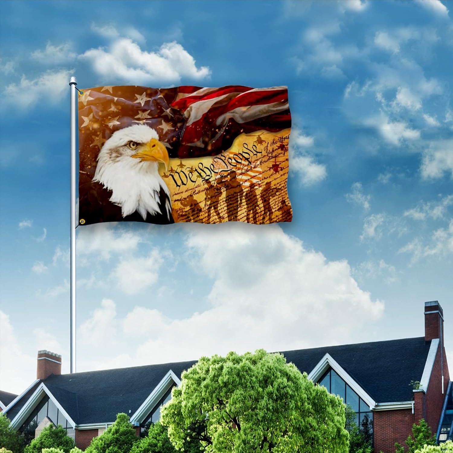 We The People American Flag 3x5 Ft Memorial Day 4th of July Independence Day Flag Polyester Mirror Printing for Outdoor House Yard Indoor, Bald Eagle Amrican Flag Patriotic Freedom Flag Banner Decor - Image 2