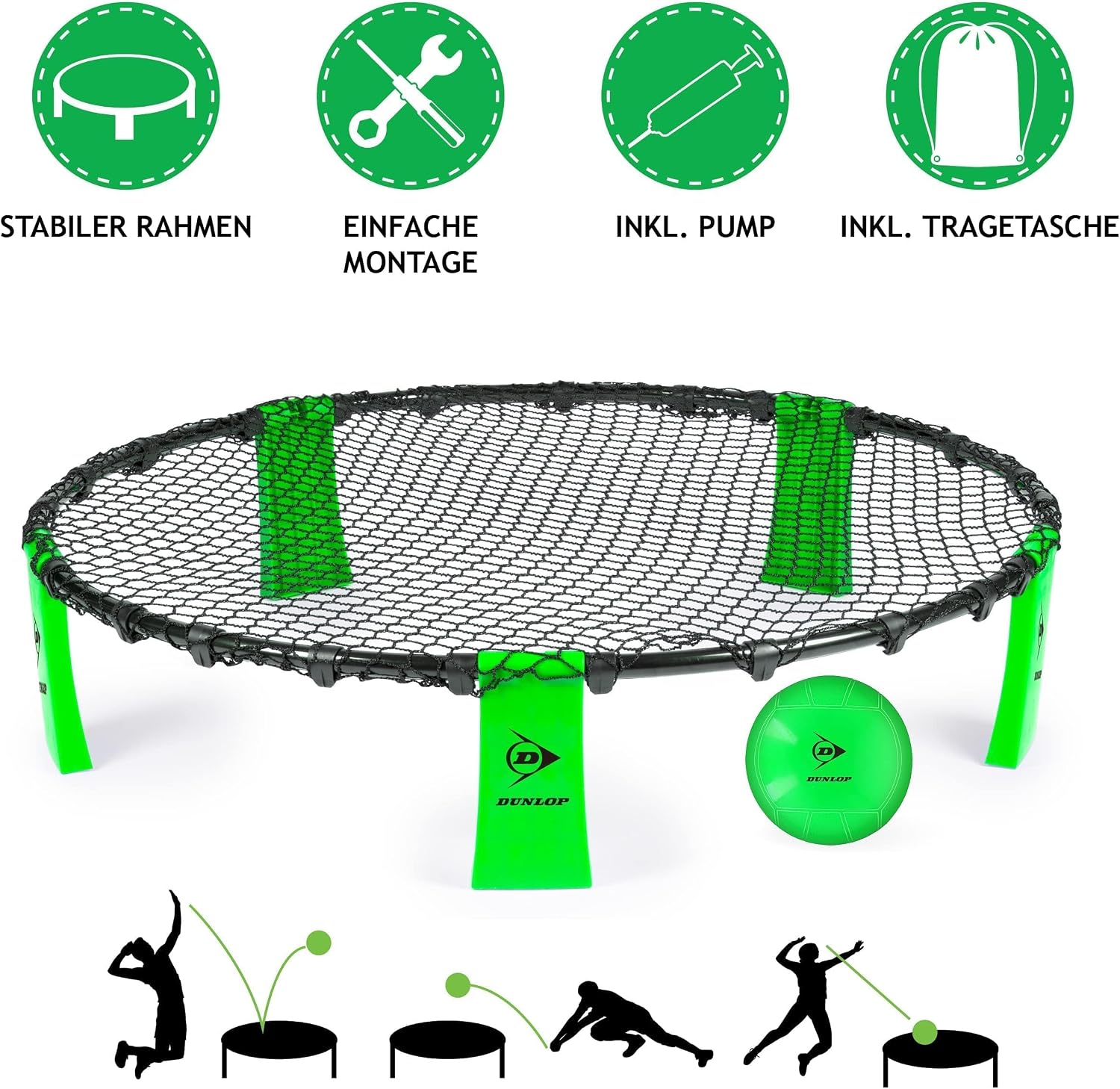 Набор Dunlop Swing Ball — 90 × 20 см — Pocky Ball — В комплект входят: сетка, рама, ножки, мяч, насос и дорожная сумка — Макс. 4 игрока