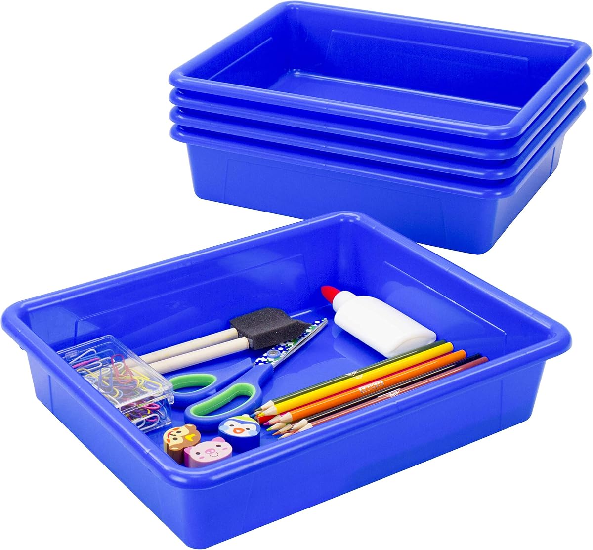 Letter Size Flat Storage Tray – Organizer Bin for Classroom, Office and Home, Blue, 5-Pack (62517A05C), 10 x 13 x 3 Inches