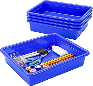 Storex Letter Size Flat Storage Tray – Organizer Bin for Classroom, Office and Home, Blue, 5-Pack (62517U05C)