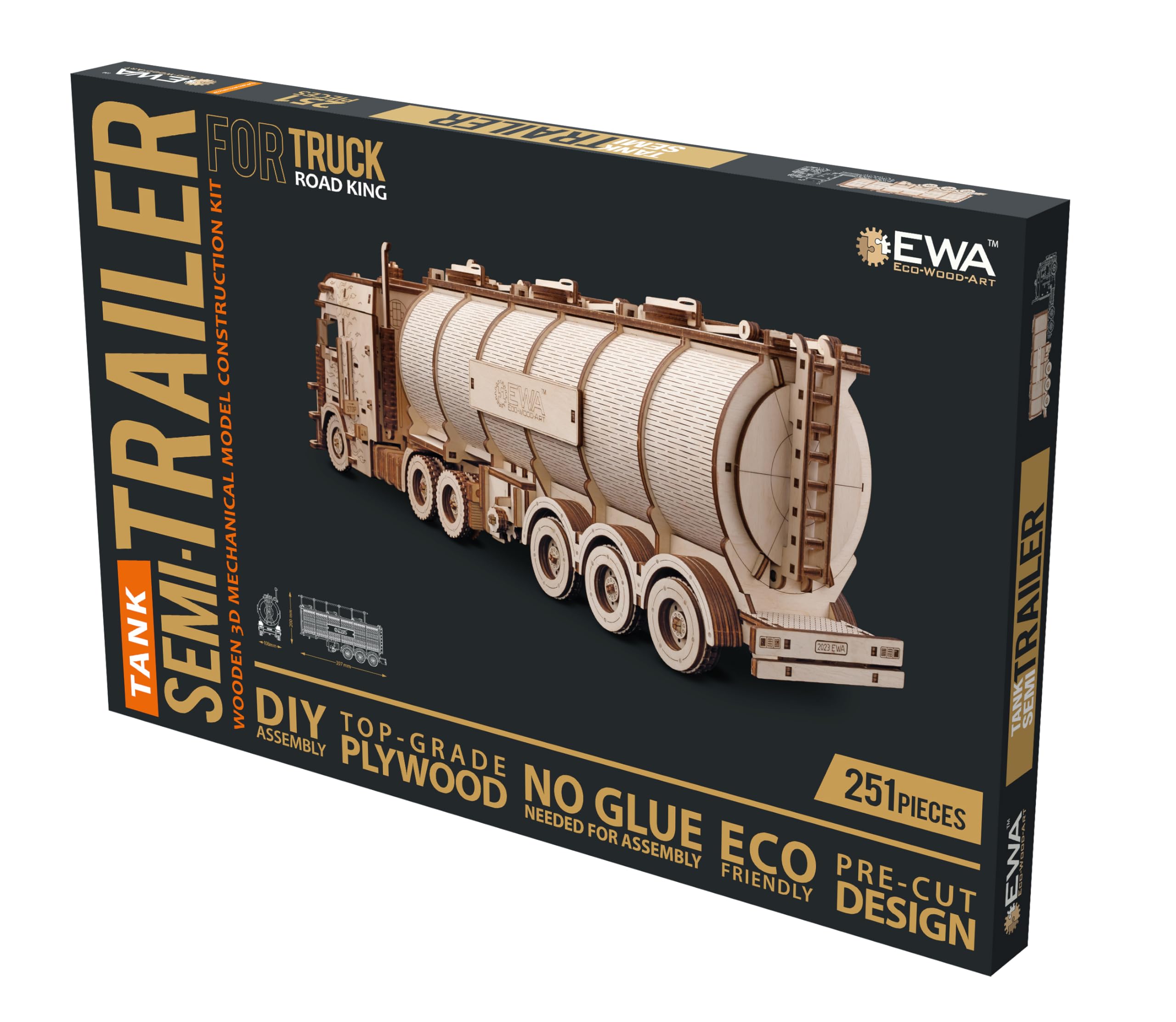 EWA Eco-Wood-Art Tank Trailer for Road King EWA Puzzle en bois écologique 3D pour adolescents et adultes-REMBOURSEUR Kit de bricolage à monter soi-même, pas de colle nécessaire-251 pièces, naturel