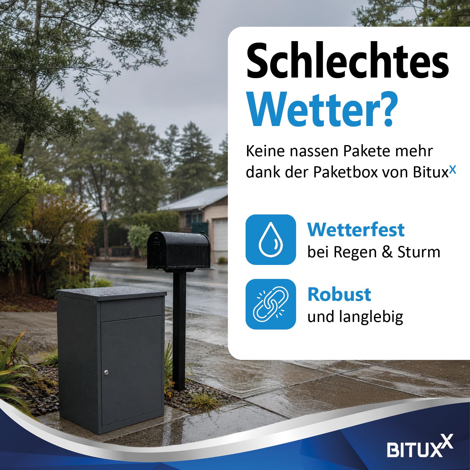 Bituxx Paketbox Größe M 54 × 45 × 35 cm - abschließbarer Paketkasten für kleine Pakete bis 37 × 28 × 15 cm, wetterfest, Soft-Close, 2 Schlüssel, Wand- & Bodenmontage, Anthrazit