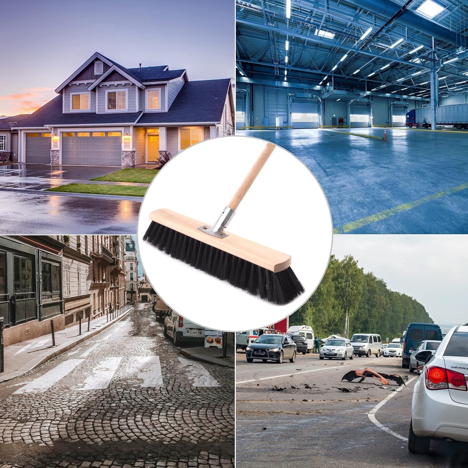 Straßenbesen 2er Set – Besen mit Holzstiel & weichen Borsten - Besen 500 mm + Stiel 120cm – Außenbesen für Hof, Werkstatt & Garage – Kehrbesen für feinen Schmutz