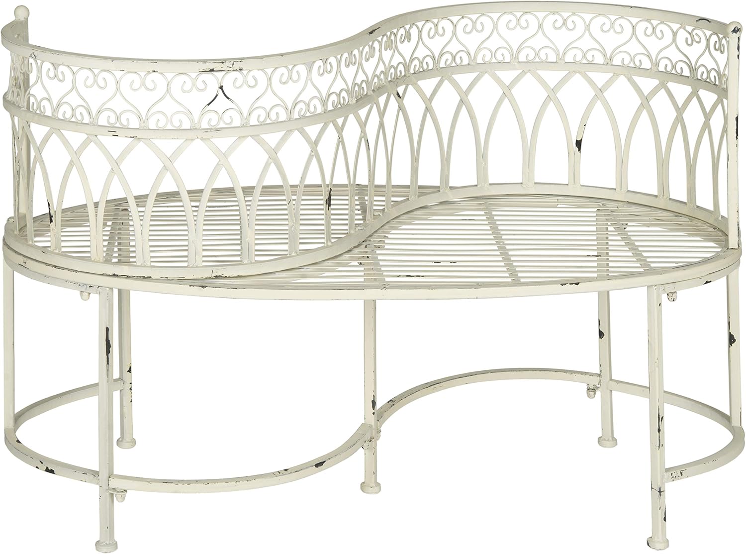 SAFAVIEH Outdoor Collection Lara Victorian Antique White Iron Kissing Bench