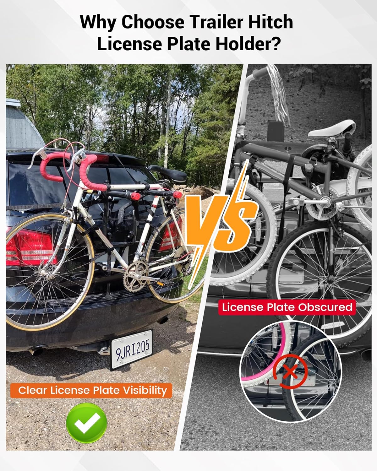 Trailer Hitch License Plate Holder Bracket, Compatible 2” Hitch Receivers, Metal Universal License Plate Mount, No Drilling Required, Suitable for Trucks/SUV/RV