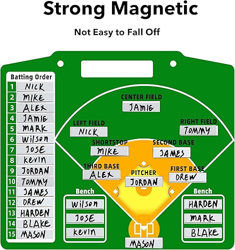Miniatura 2 de 60 imanes de béisbol de 0.5 x 2.35 pulgadas (tablero de dugout no incluido), imanes magnéticos fuertes y repetibles para tabla de entrenamiento