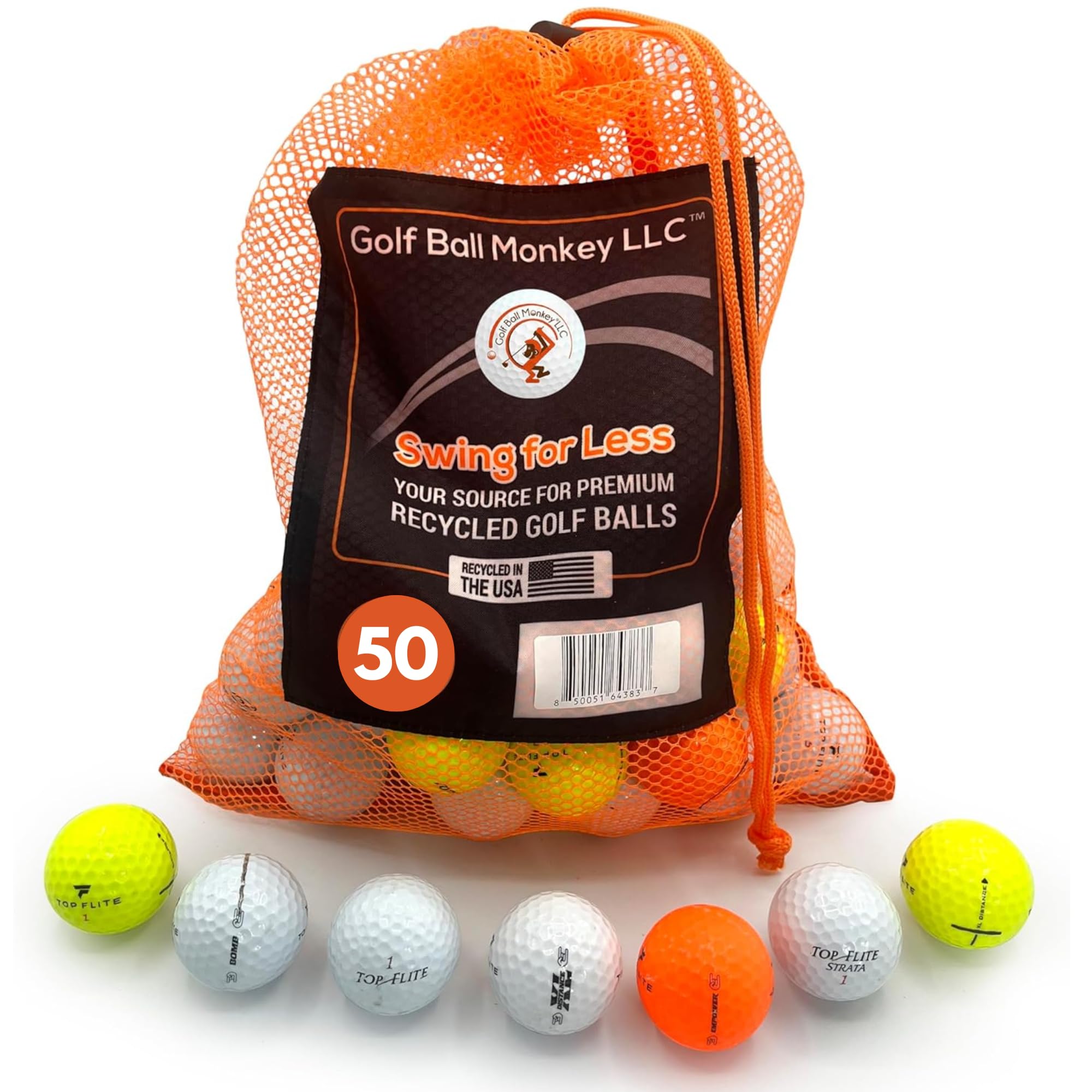 Golf Ball Monkey Cheap Recycled Top Flite Golf Balls Multicolor 50 Pack in Good Condition w/Mesh Bag - Used Top Flite XL Golfballs, Hammer, Empower, & More - Used Top Flight Balls for Men & for Women