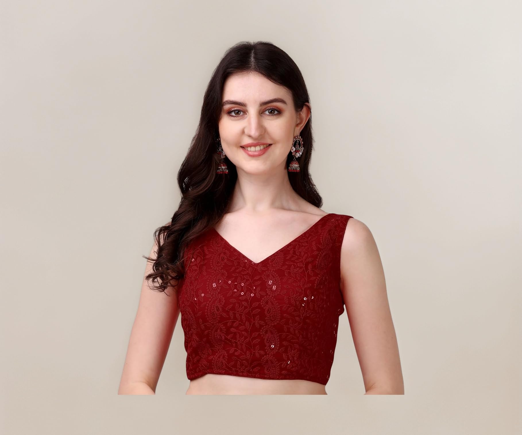 Pujia Mills Women's Georgette Sipali Sequin Work Sleeveless Blouse