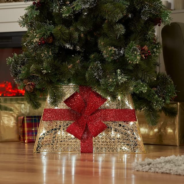 SA Products Stand Up Tree Skirt  Premium Gold LED Christmas Decoration  Ultimate Collar for Holiday Trees  Perfect for any Type of Xmas Tree  Heavy Duty Design  Unique Decoration Choice
