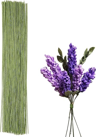 BEADNOVA Floral Wire 50pcs 22 Gauge Flower Stems Green Wire Fake Floral Stems Flower Wire for Flower Arrangement Florist DIY Bouquet (Light Green, 50 Pcs)