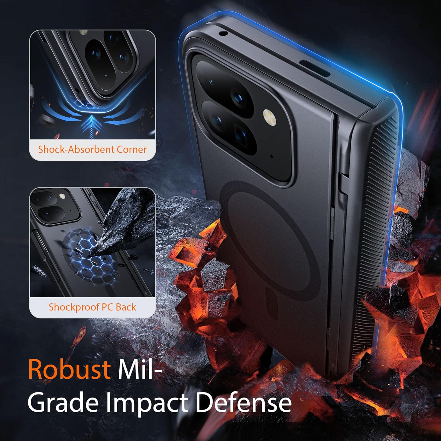 TONGATE Magnetic for Pixel 9 Pro Fold Case with Privacy Screen Protector, [Compatible with MagSafe] Rugged Phone Case for Google Pixel 9Pro Fold Built in Stand & Hinge Protection, Black Privacy Film