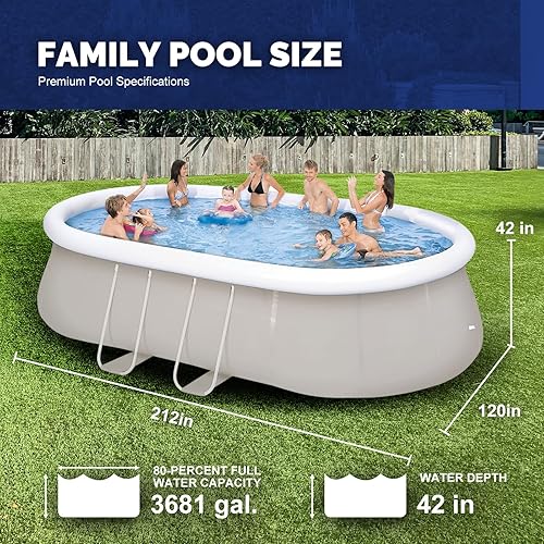 Miniatura 6 de DIMAR GARDEN Piscina inflable de 17.7 pies x 10 pies x 41.7 pulgadas, piscina sobre el suelo con marco de acero al aire libre para patio trasero,
