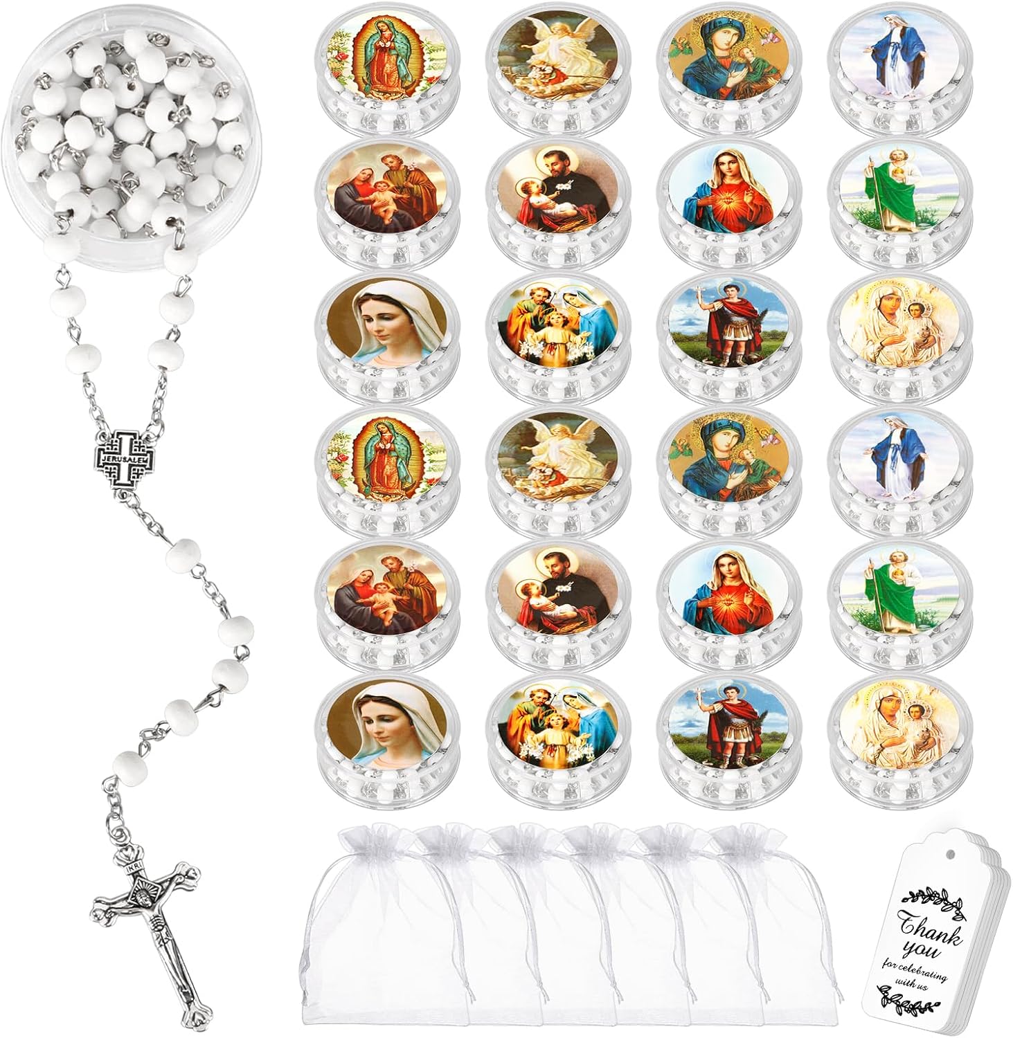 24 Pcs Scented Catholic Rosaries Bulk Wood Bead Crucifix Pendant Rosary Necklace for Baptism First Communion Favors, Holy Catholic Regligious Event Prayer Gifts, Stocking Stuffers for Women Men