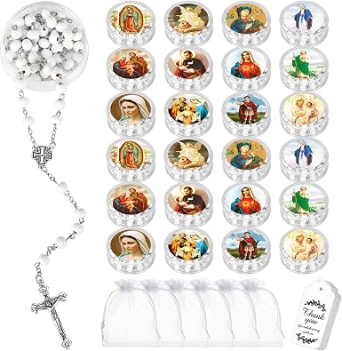 24 Pcs Scented Catholic Rosaries Bulk Wood Bead Crucifix Pendant Rosary Necklace for Baptism First Communion Favors, Holy Catholic Regligious Event Prayer Gifts, Stocking Stuffers for Women Men