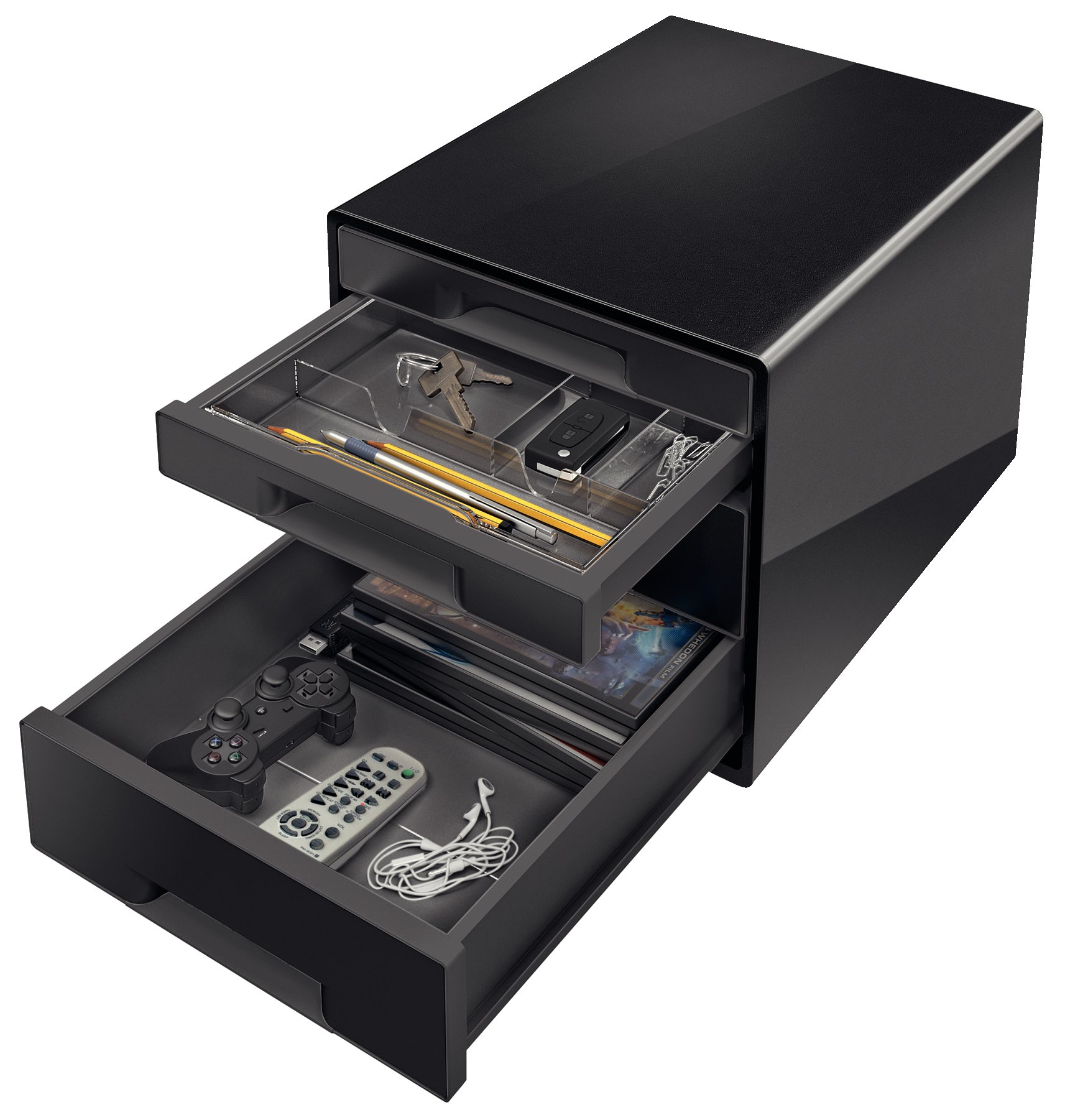 Leitz WOW Cube Cassettiera a 4 Cassetti, Organizer per Riporre Documenti, Cataloghi e Riviste in Formato A4, Adatta per Casa e Ufficio, Nero, 52521095