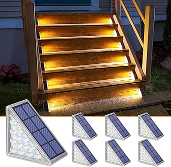 NIORSUN Solar Step Lights,6 Pack Warm White Solar Stair Lights Outdoor Waterproof IP67 Auto On Off,Solar Lights for Steps,Stair,Patio,Yard,Porch,Front Door,Sidewalk,Deck Decor
