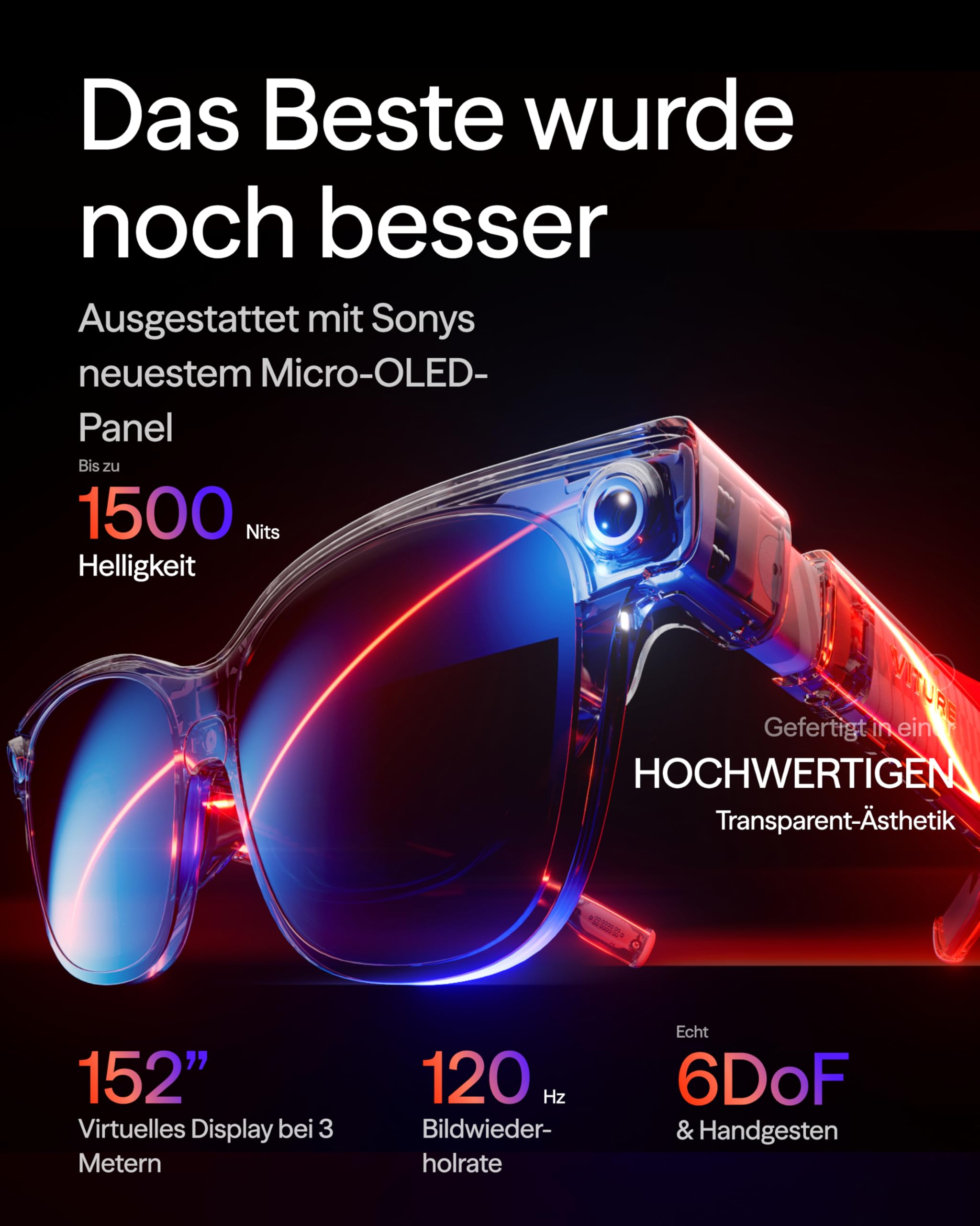 VITURE Luma Ultra XR Brille, 152" Ultra-Scharf Display, Volle 6DoF, AR-Handgesten, 52° FOV, 1500 Nits, kompatibel mit iPhone 17/16/15, Android, Mac, PC, Switch & Switch 2, Echtzeit 2D-zu-3D