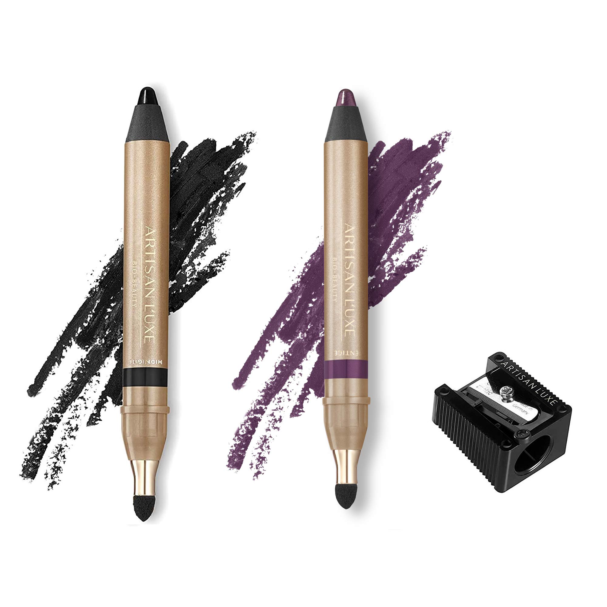 Artisan L'uxe Velvet Eyeliner Pencil And Eye Pencil Sharpener By Artisan L'Uxe Beauty -Midnight (Shade: Black) And Entice (Shade: Violet)