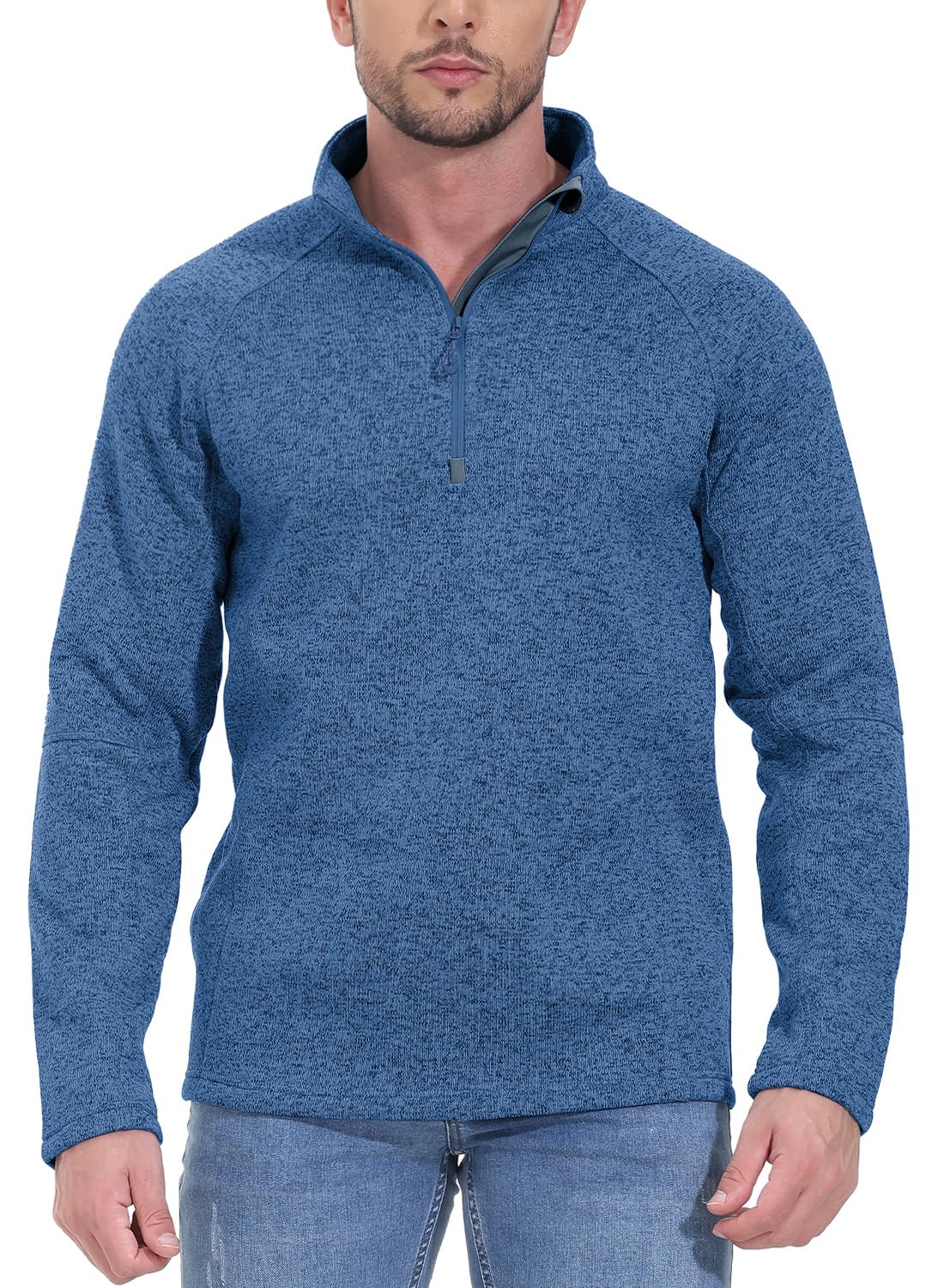 Gopune Mens Quarter-Zip Jacket Long Sleeve Outdoor Athletic Pullover Sweater