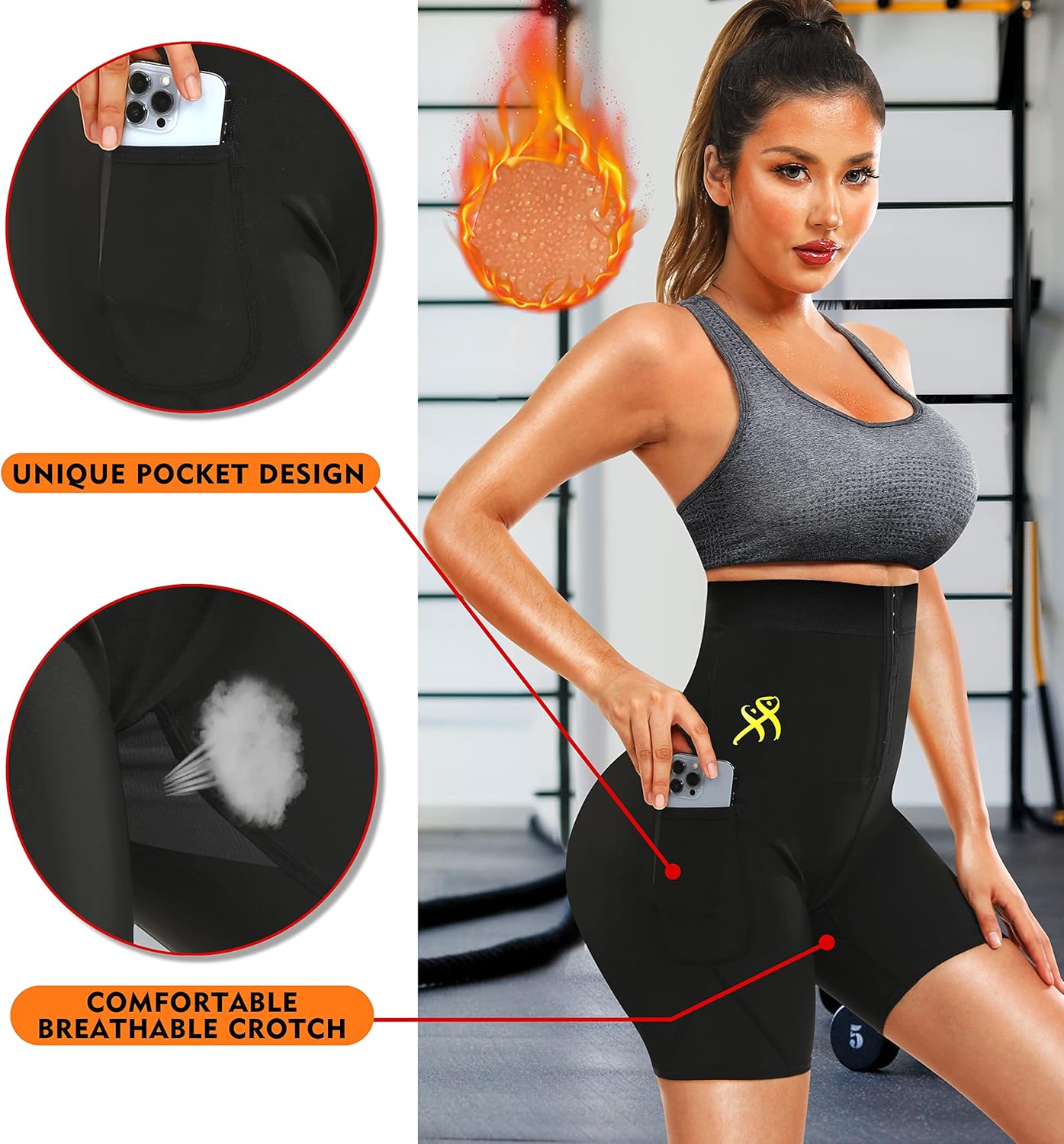 LMCOB Sauna Sweat Pants for Women High Waist Compression Slimming Leggings Workout Hot Thermo Capris with Pocket - Image 3