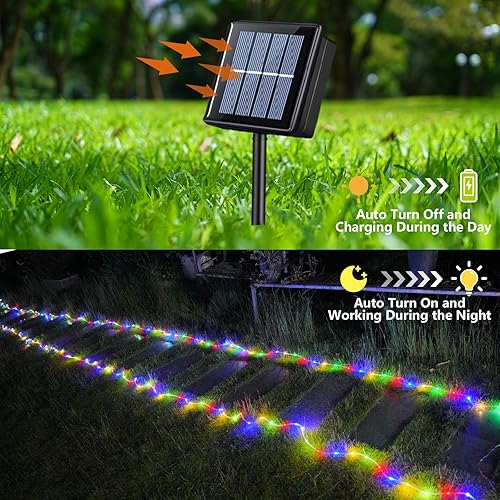 Miniatura 2 de YEGUO Cadena de luces solares LED impermeables para exteriores, 2 paquetes de luces LED de 33pies cada uno con cadena de 100 luces LED para