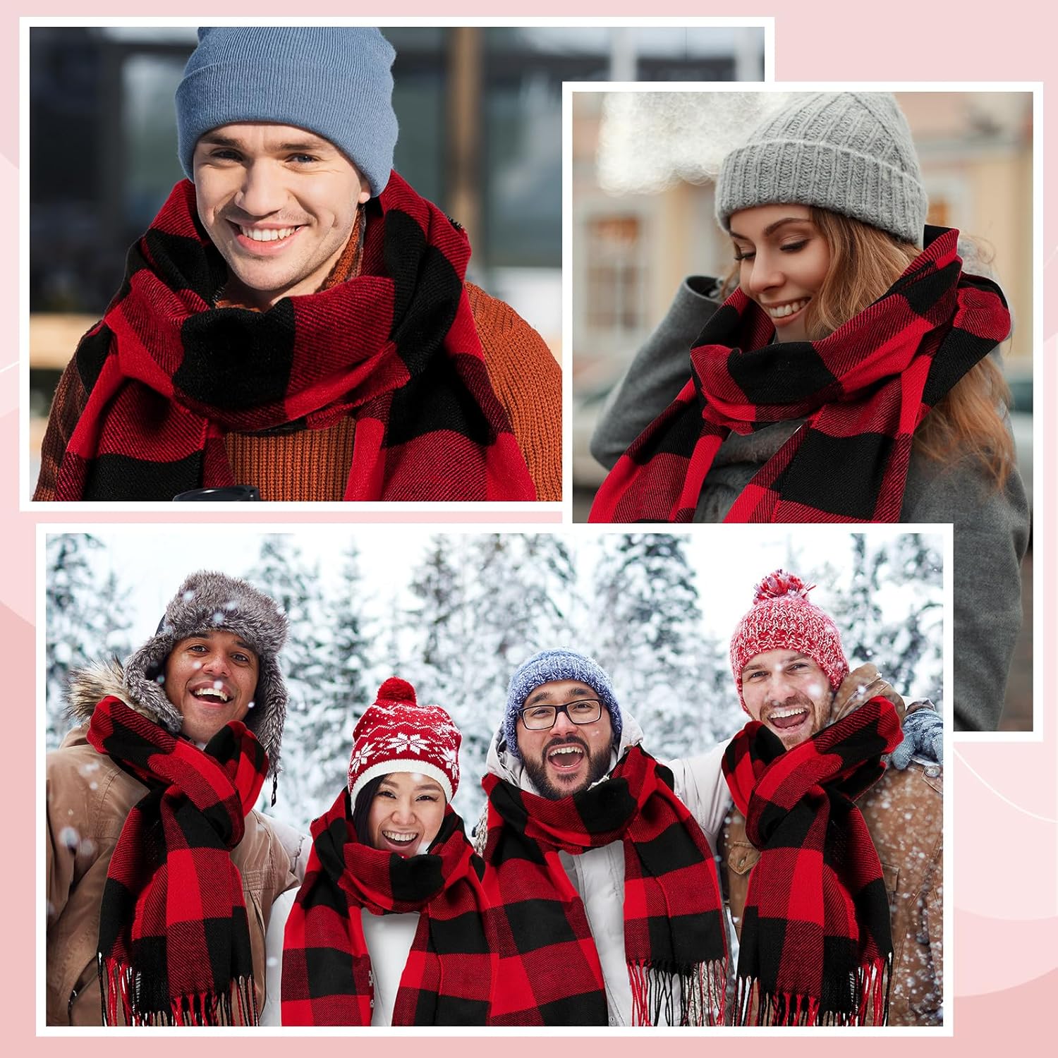 Hercicy 18 Pcs Winter Buffalo Plaid Scarf Bulk Soft Classic Women's and Men's Scarves Warm Tassel Edge Christmas Scarf - Image 6