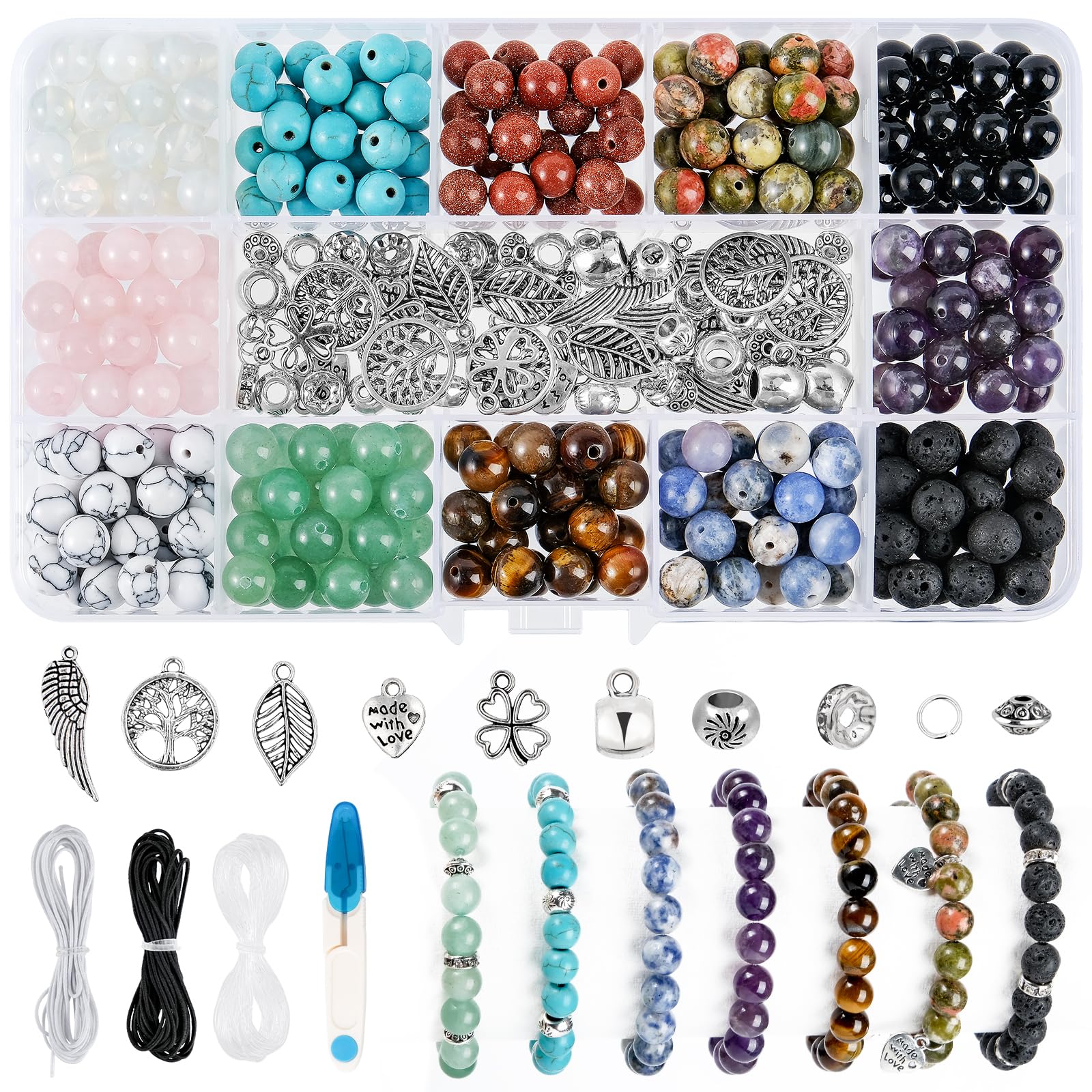 ARTESTAR 8mm Perline Braccialetti Kit,Perle Gioielli Naturali per Braccialetti Collane,Kit Braccialetti Fai da Te Creativo Adulti Bambini
