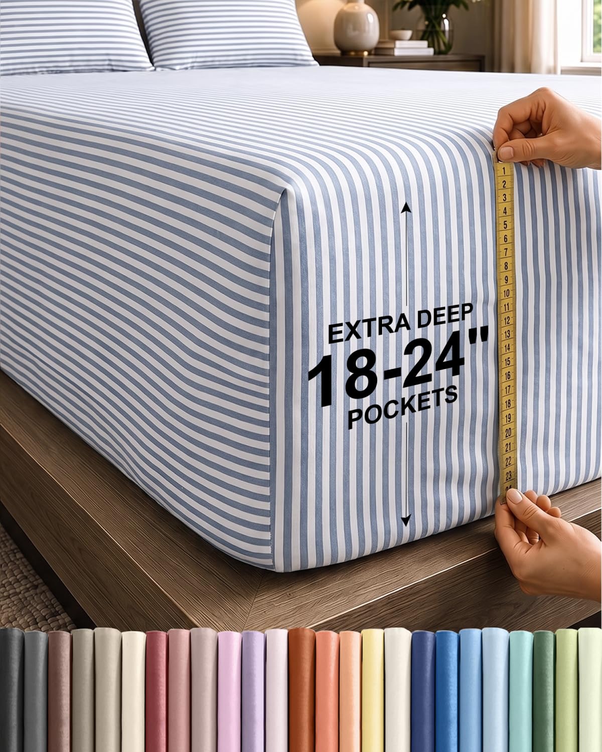 CGK Extra Deep King Single Fitted Sheet Only - Blue Stripes