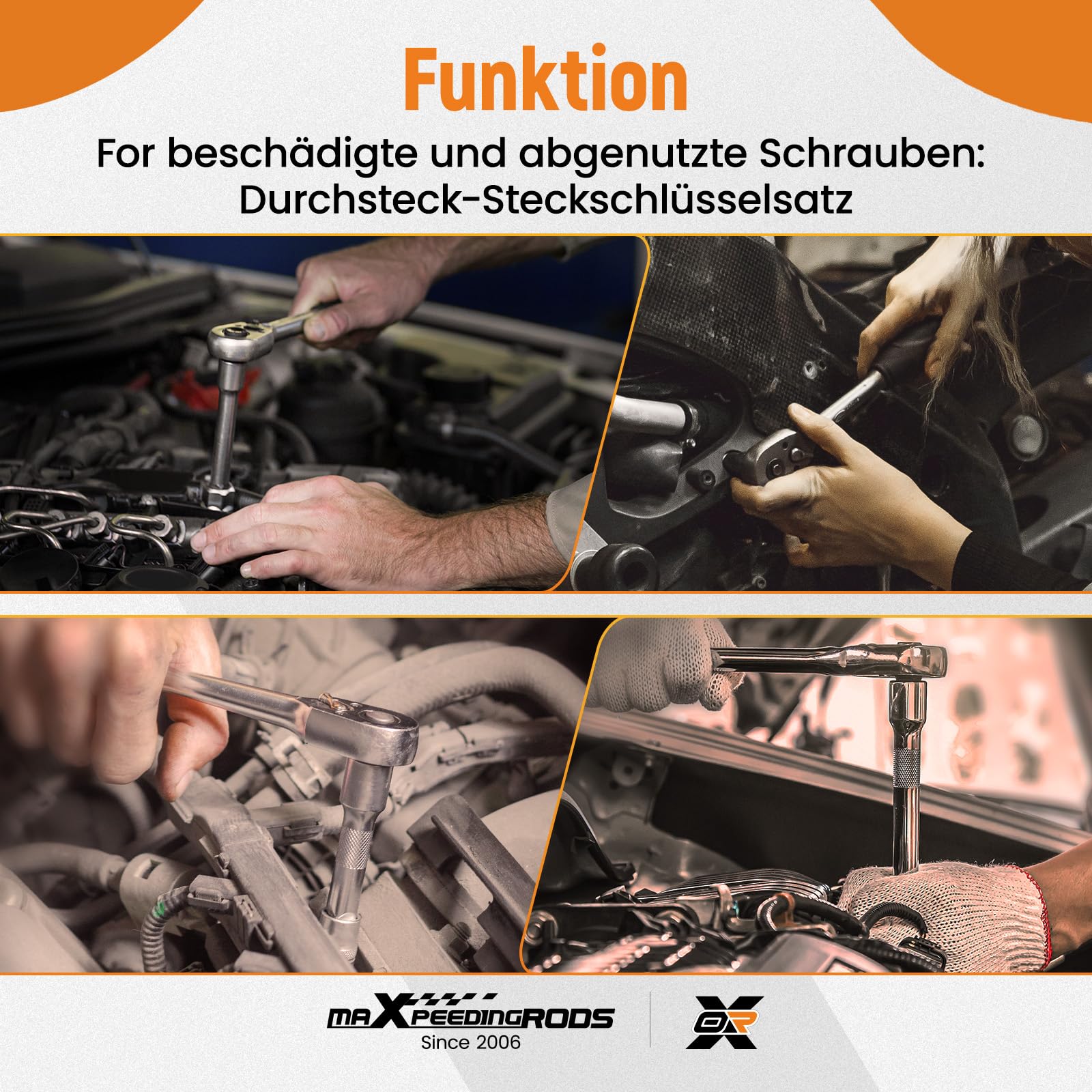 maXpeedingrods 17-tlg Durchsteck Steckschlüssel Satz mit Ratsche CRV 10-24mm für Mechaniker Werkstatt, Umschaltknarre Durchgangs Steckschlüsselsatz 1/2 Zoll und 3/8 Zoll