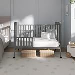 Dream On Me Carson Classique 3-in-1 Lit bébé convertible en gris d'acier, Fait de bois de pin durable, Finition non toxique, Livré avec roues verrouillables, Meubles de chambre de bébé en bois