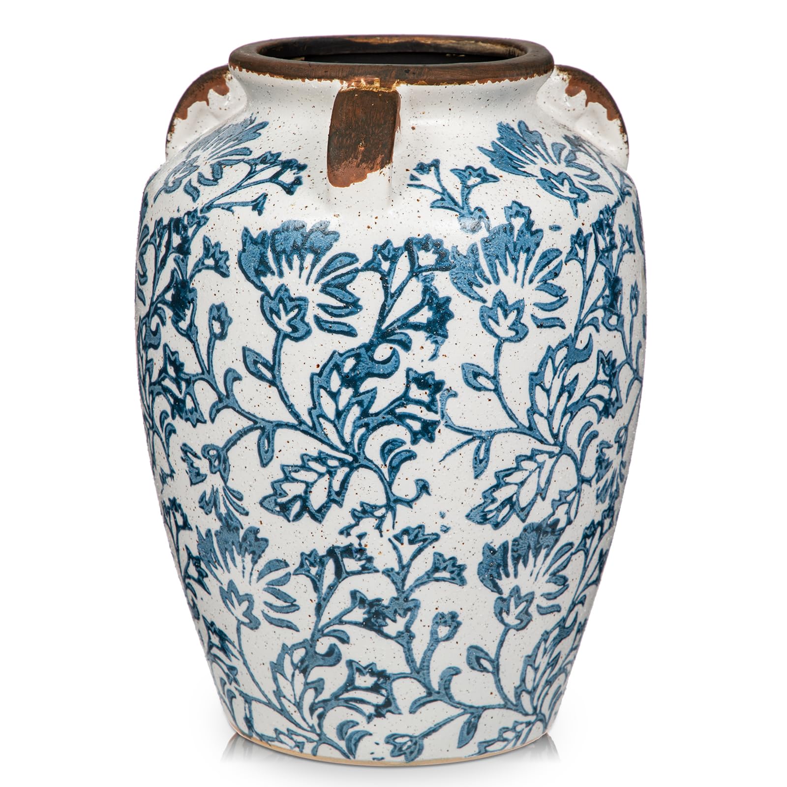 Photo 1 of Ceramic Vintage Vase, 9.3" Rustic Blue and White Chinoiserie Floral Vase for Home Decors, Handcrafted Farmhouse Large Flower Vases for Living Room, Table, Bathroom?Centerpiece