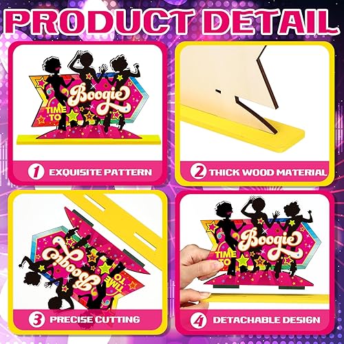 Miniatura 4 de 6 piezas de mesa de madera para fiesta de discoteca de los años 70, recuerdos de fiesta de regreso a los años 70, letrero de mesa para cumpleaños,