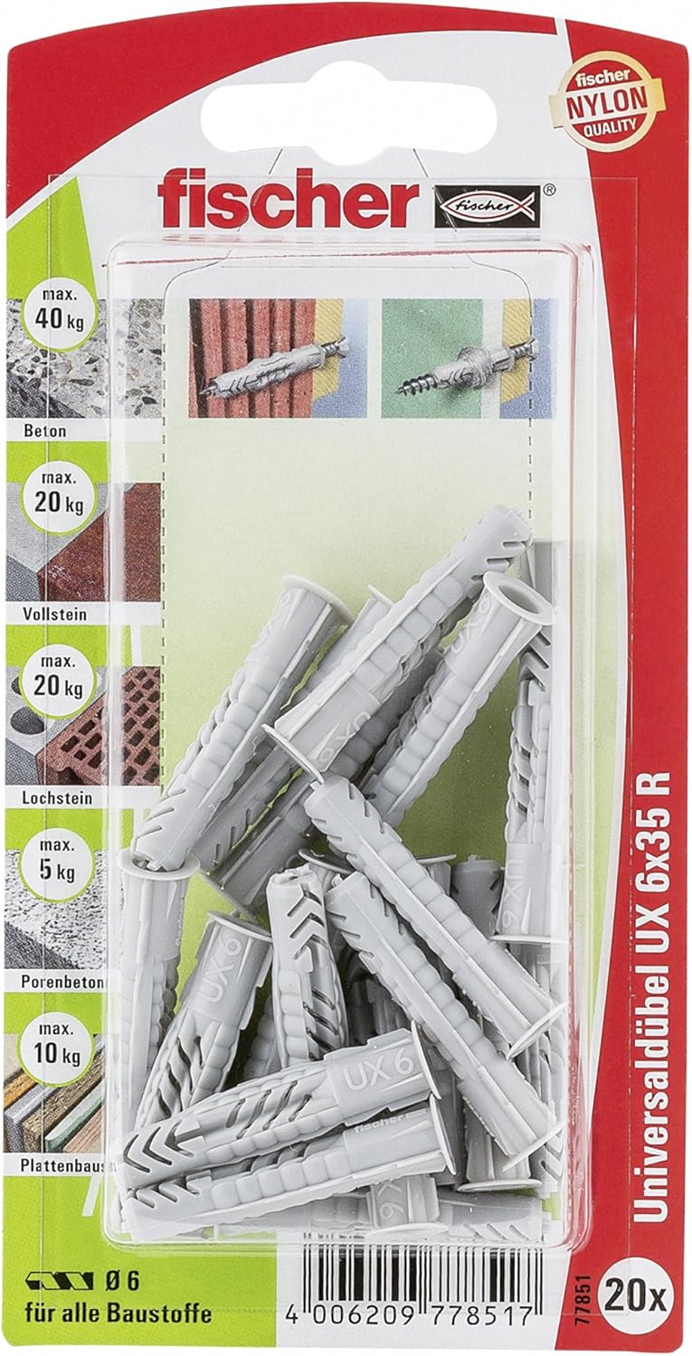 Fischer 77851 6 x 35 mm UX RK Universal Plug - Multi-Colour (20-Piece)