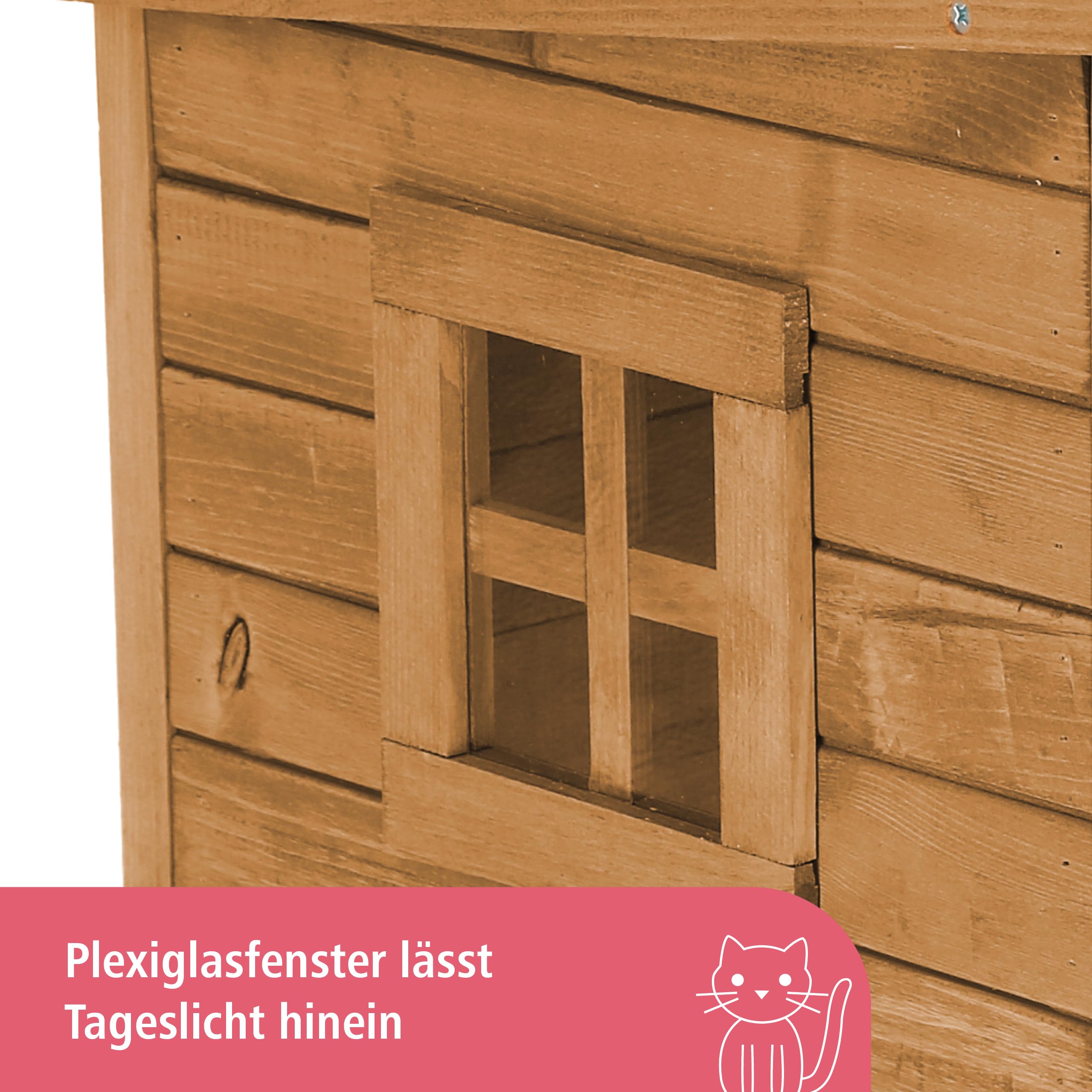 Kerbl Pet Katzenhaus Rustica, Braun/Grün, 57x45x43 cm, Holz, mit Schwingtüre, Plexiglasfenster, höhenverstellbare Kunststofffüße